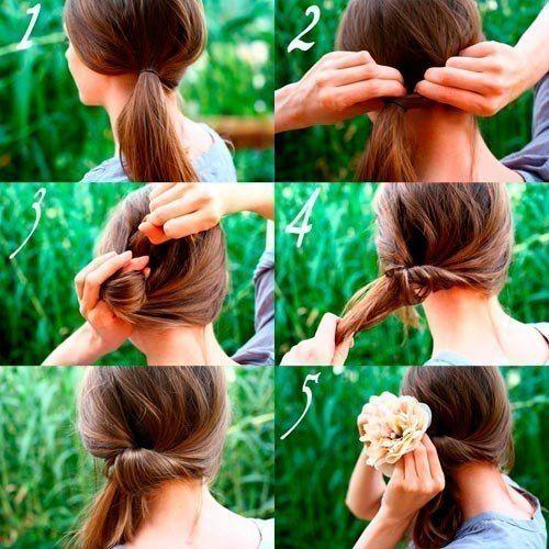 inside out ponytail with flower