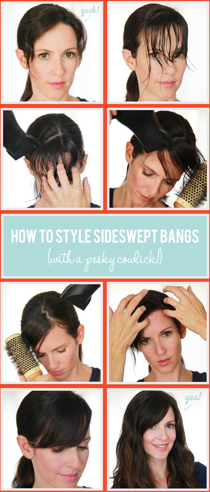 create side swept bangs with a cowlick