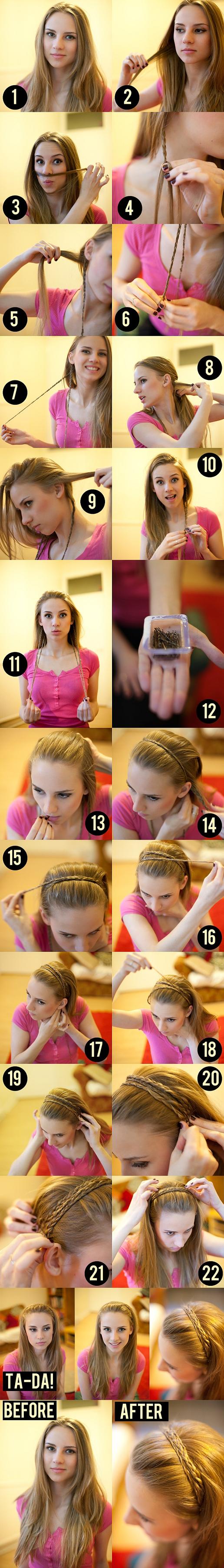 fun way to braid a few strands of hair and using them as a headband