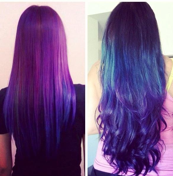 Galaxy hair purple blue ombre
