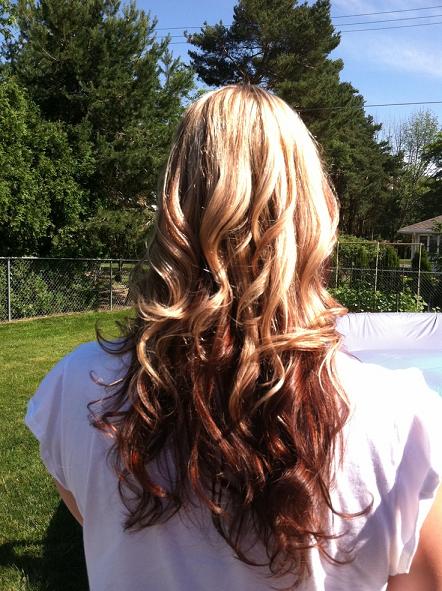 Reddish brown base color with blonde top