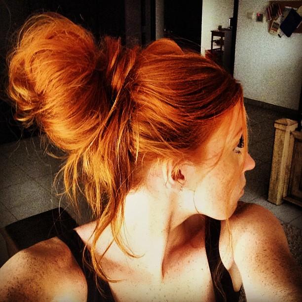 messy red updo