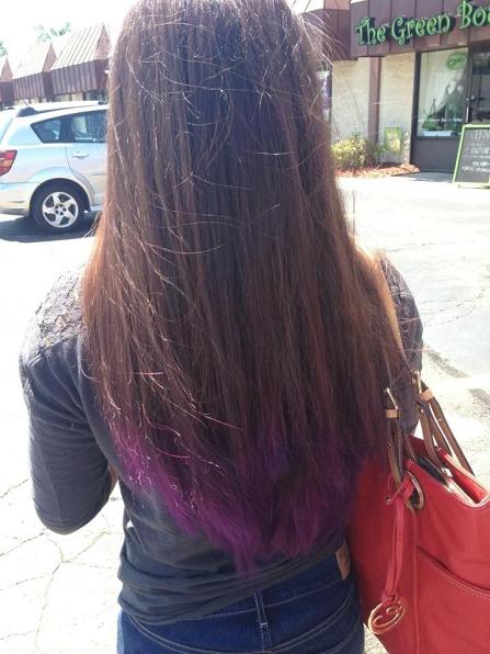 Purple dip dye on brown hair