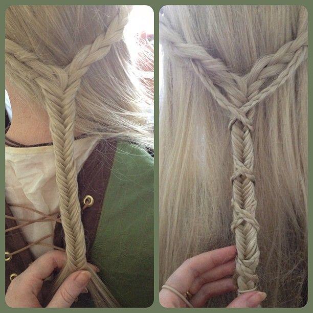 English accent braids criss-crossed over a fishtail braid