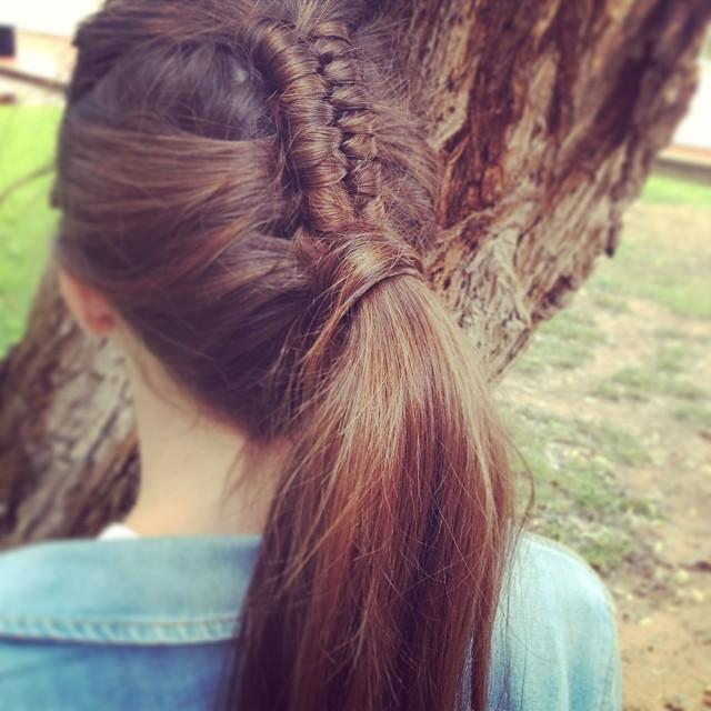 braided into ponytail