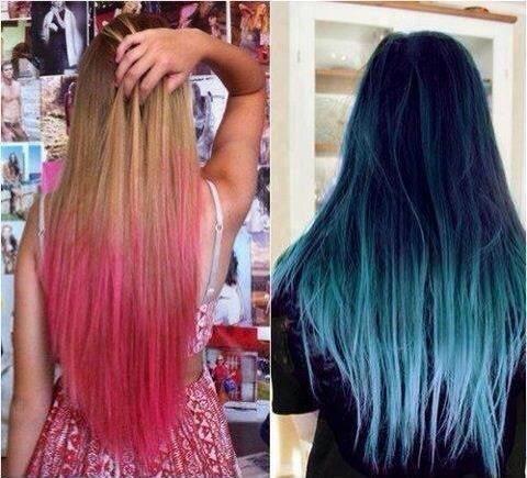 Colored ombre hair pink and turquoise ombre dip dye