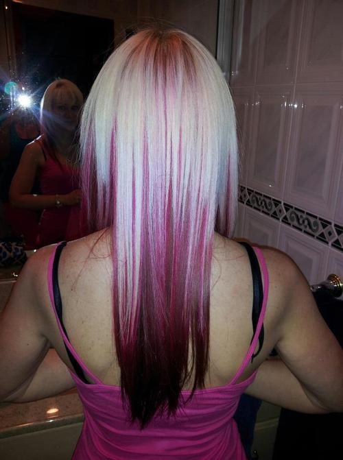 pink burgundy underneath blond