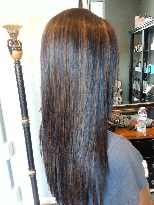 Dark hair with caramel high lights