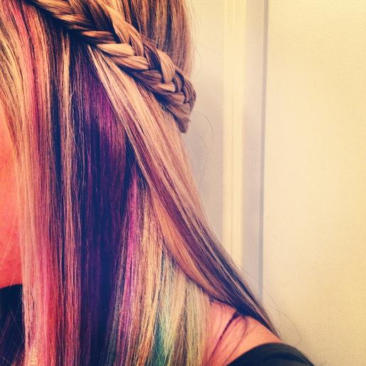 Colored highlights and fishtail braid