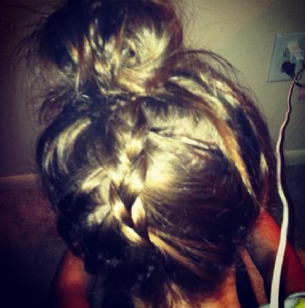 braid up the back into messy bun
