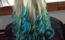 Blonde Curly Blue Tips
