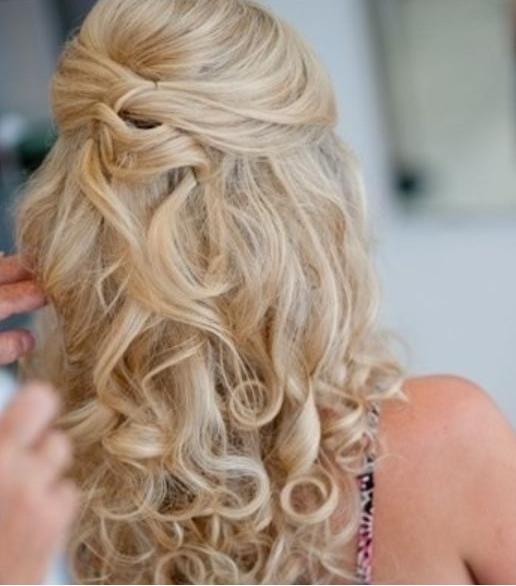 half up curly blonde bridesmaid hair
