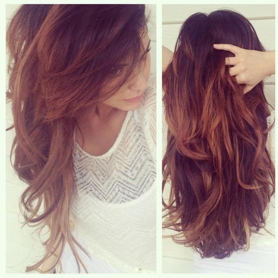 red on brown ombre hair