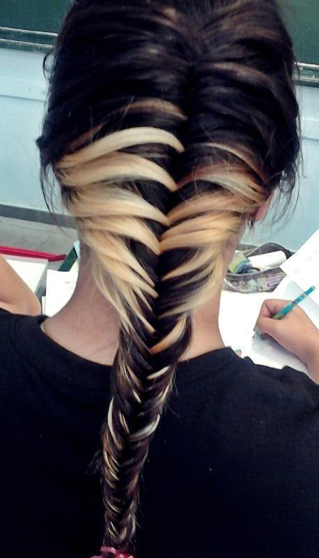 Two tone dyed fishtail ombre hairstyle