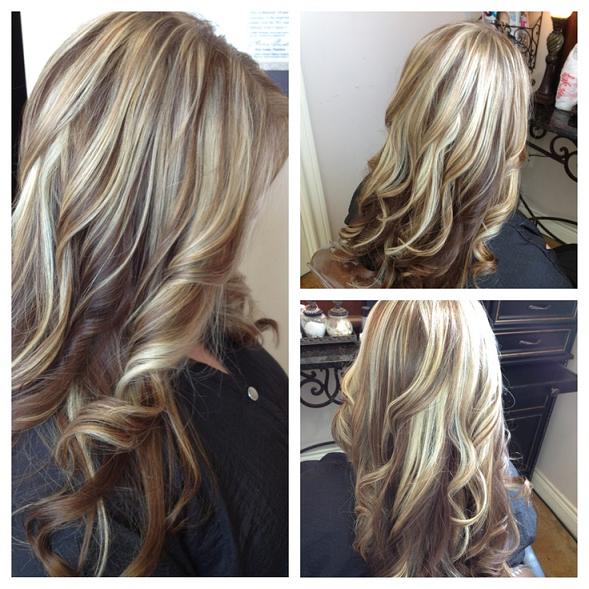 Highlights and lowlights  color blonde  long layers