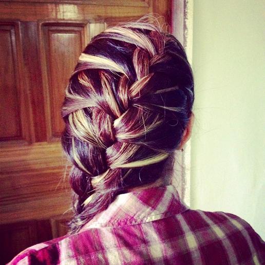 Red brown and blond braided hair