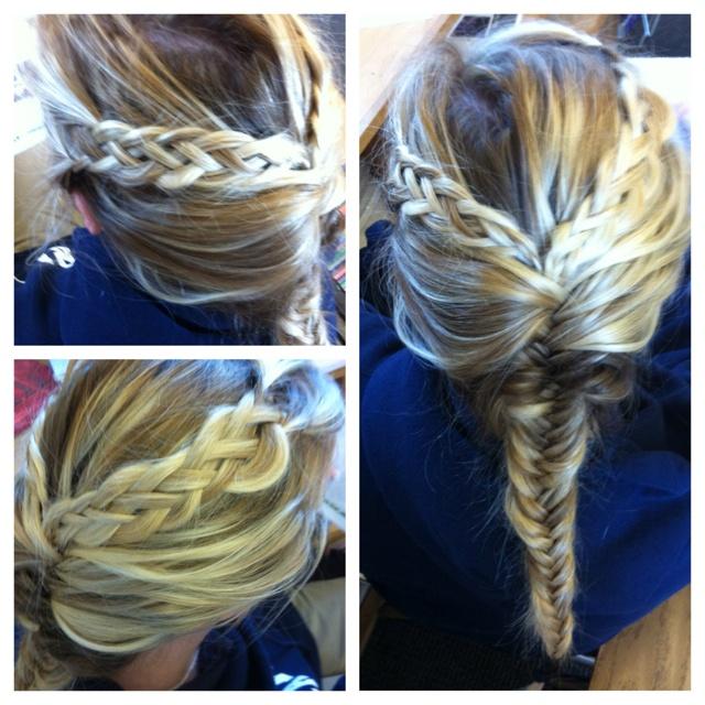 Two 5 strand braids within a fishtail.