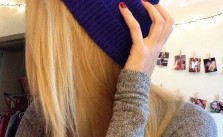 Blonde Hair Purple Beanie