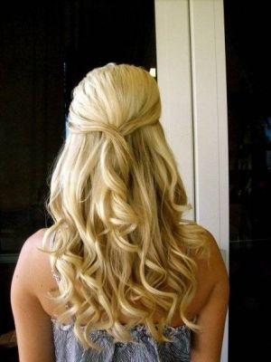full and wavy half up blonde hair