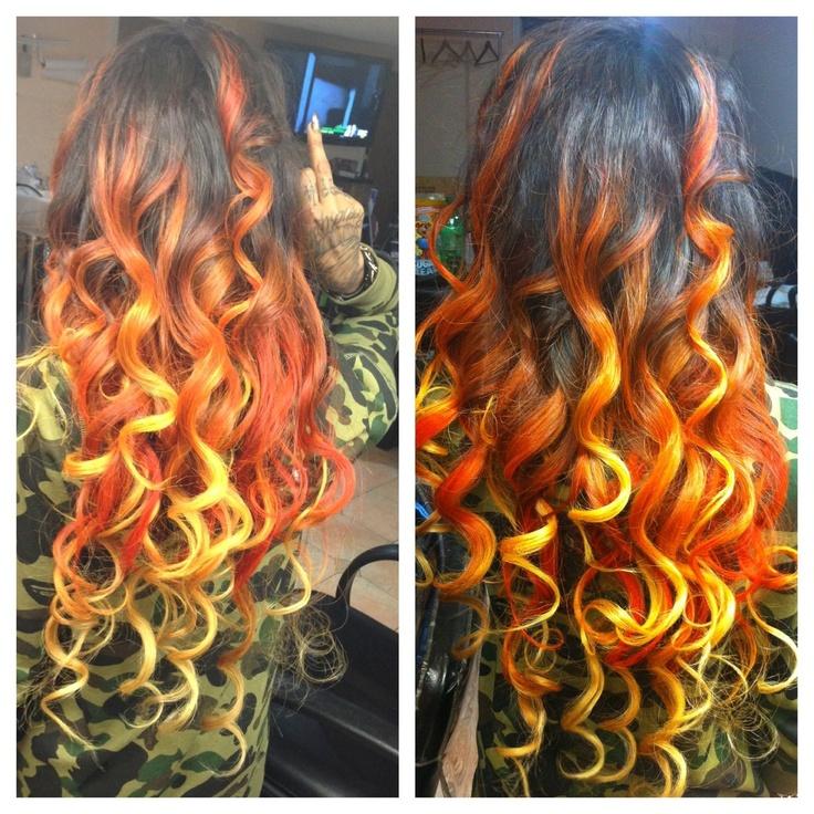 orange gradient rainbow hair