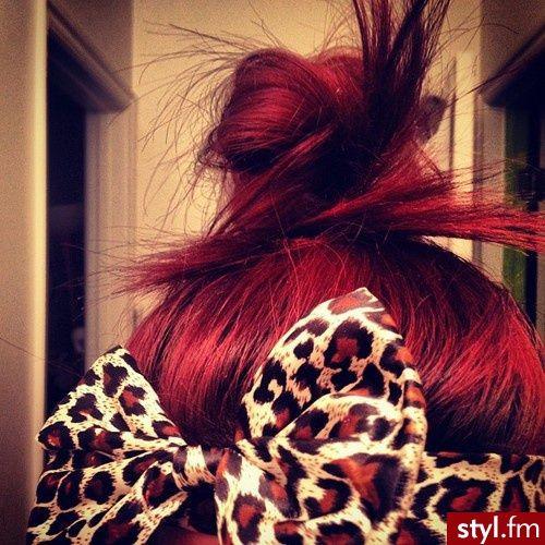 Burgundy hair color and cheetah headband
