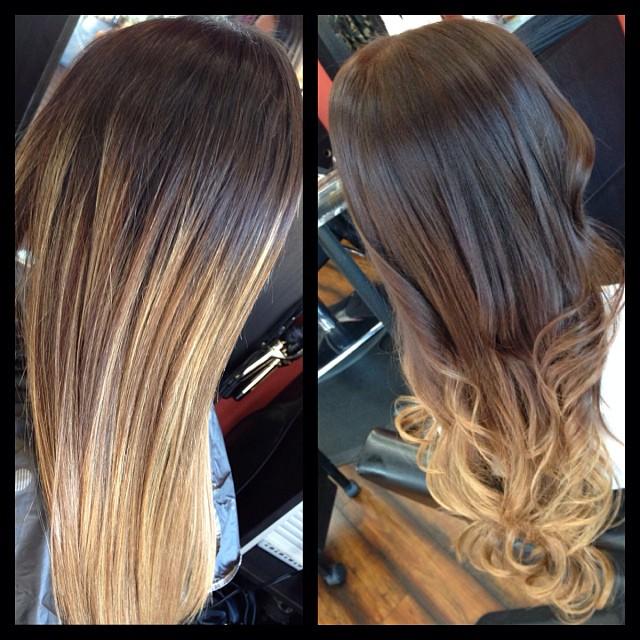 From highlights with roots showing to a chocolate brown & highlighted blonde ombré
