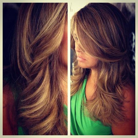 Sandy blonde with a rich dark chocolate base. Used bayalage, ombre and traditional highlights to achieve this placement.