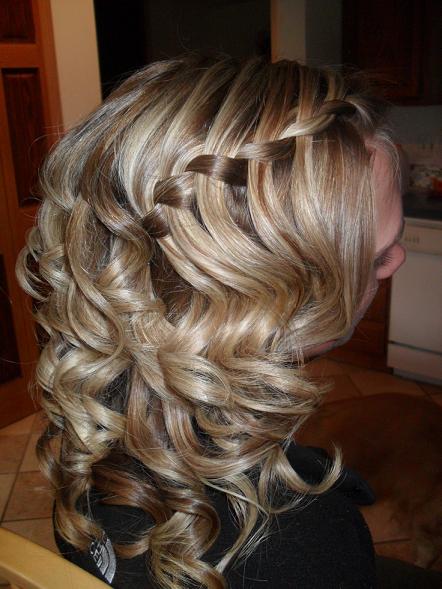 waterfall braid on curled hair