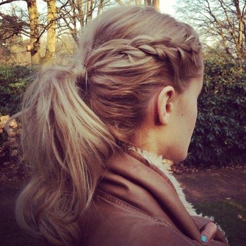 Braided bangs into a ponytail