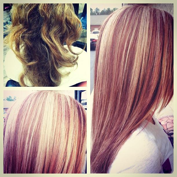 Blonde and red highlights! Such a transformation!