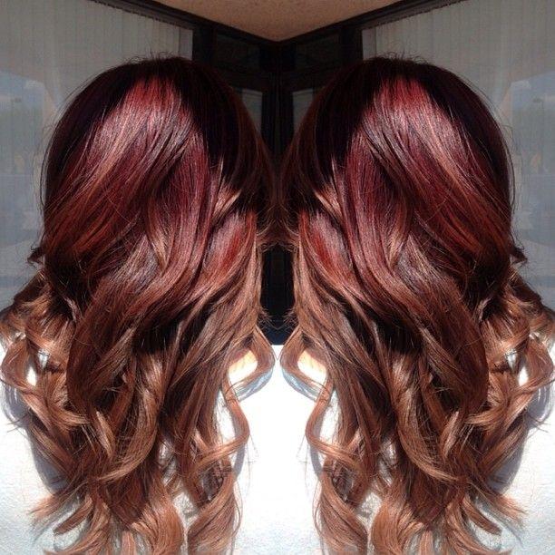 Red to caramel ombre
