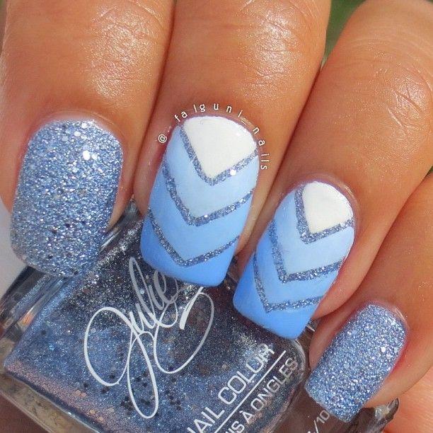 blue and blue glitter nails