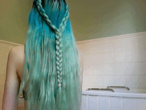 turquoise blue green long hair