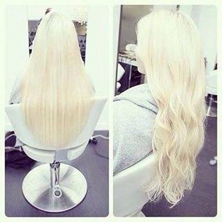 Wavy straight long platinum blonde hair