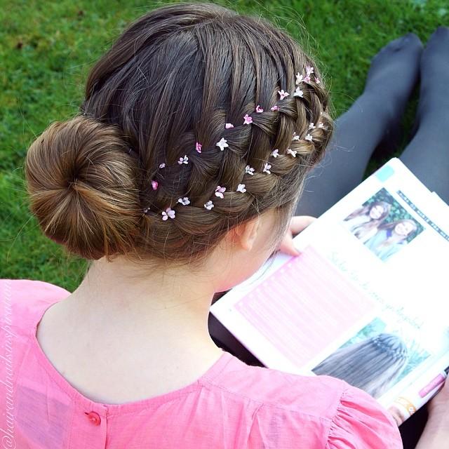 Waterfall braid into a lace braid then all tied back into a bun