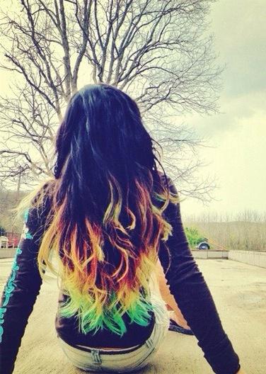 #black #rainbow #dyed #scene #hair #pretty