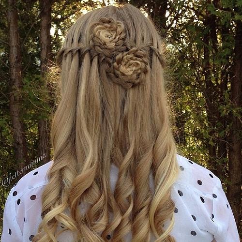 waterfall braid into flower braids